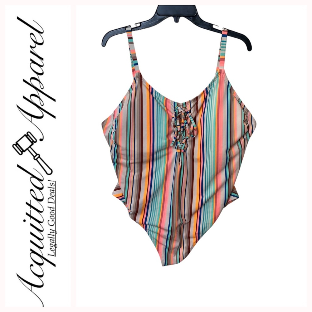 No Boundaries One Piece Bright Stripe Swim Bathing Suit